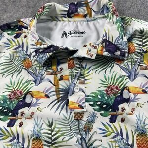 Royal & Awesome Golf Polo Shirt Men Sz M White Tropical Tucan Parrot Performance